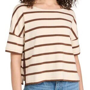 NWT La Ligne Womens Boxy Crop Short Sleeve T Shirt Size XS Brown Ecru